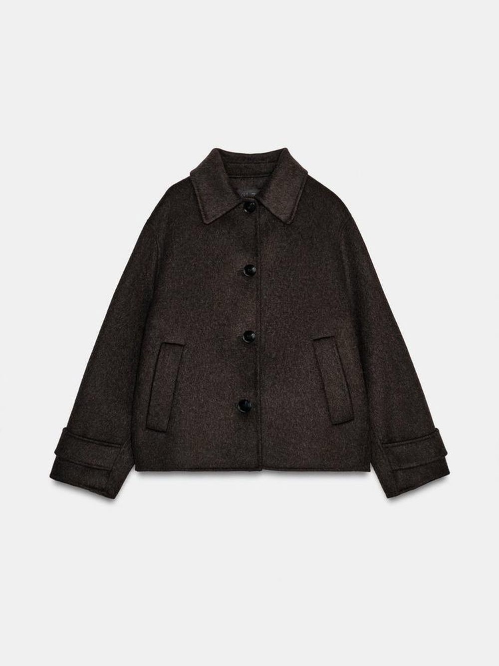 Zara Short Dark Brown Wool blend Pea Coat